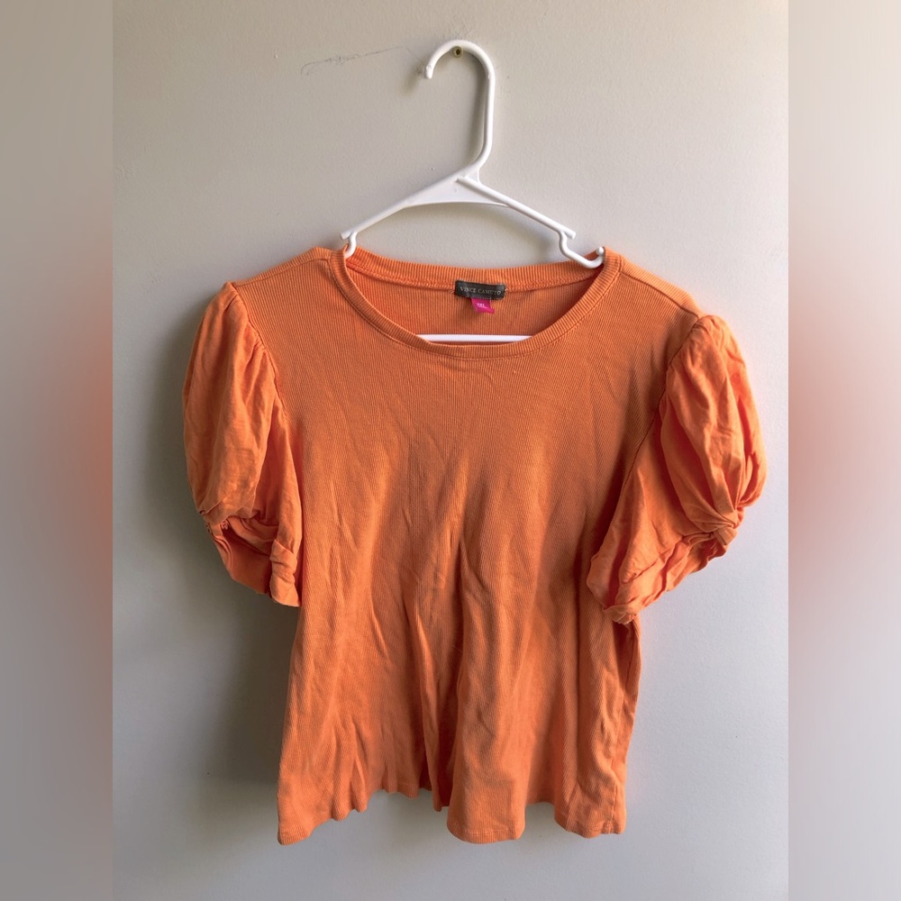 Vince Camuto Ribbed Tee With Puffed Sleeves Bright Orange Tennessee Fans! VOLS